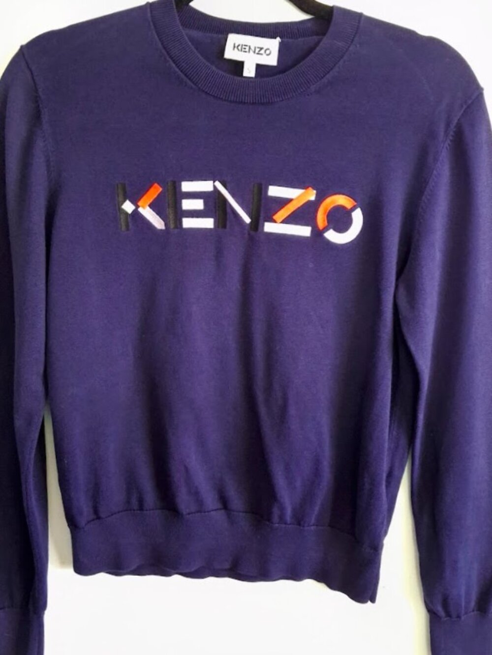 KENZO Logo Sweatshirt Small 100% Cotton Navy Blue Crewneck